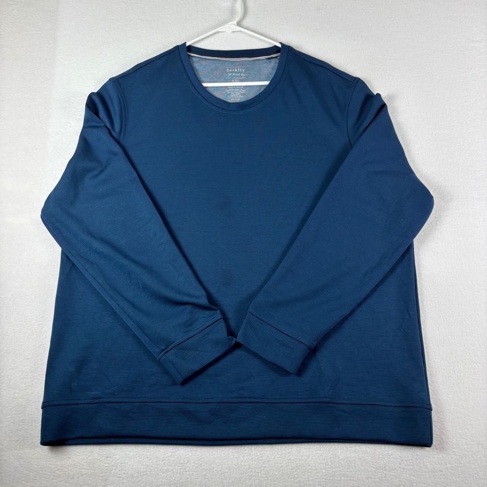 Berkley‎ Jensen Mens XXL Blue Micro Stripe Long Sleeve Crewneck Pullover Stretch